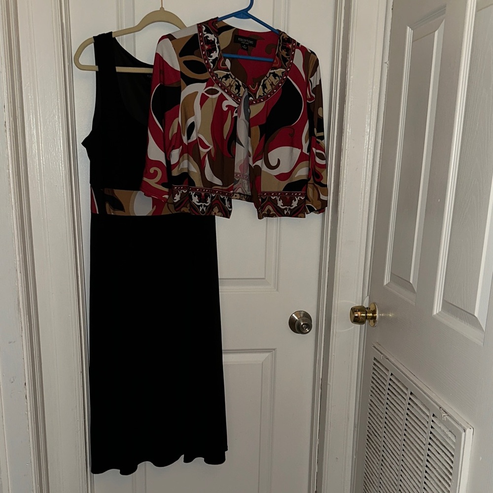 Perceptions Red, Brown and Cream Patterned Two-Piece Dress Set